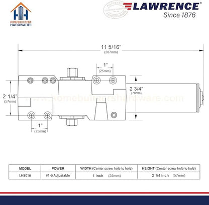 Lawrence Extra Heavy Duty Door Closer Commercial Grade 1 - Adjustable 6-Speed Delayed-Action Door Control with 3 Pistons – Flexible Installation with Included Hardware - Embassy Series LH8016