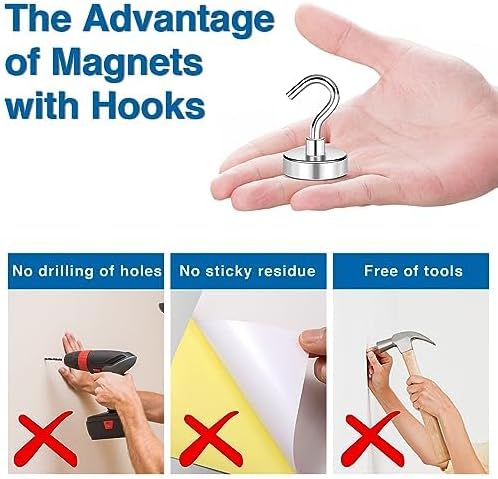 LOVIMAG Magnetic Hooks for Cruise Cabins, 40lbs Magnetic Hooks for Classroom, Strong Magnets with Hook for Hanging, Neodymium Magnet Hook for Fridge, Ceiling, Locker, Camper, Travel-25 Pcs