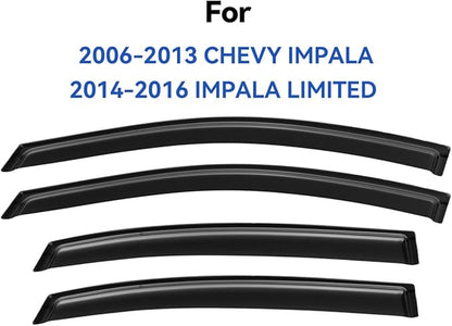 Window Visors Rain Guards for 2006-2013 Chevy Impala, Out-Channel Window Vent Wind Deflectors Visors Shades for 2014-2016 Impala Limited