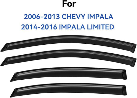Window Visors Rain Guards for 2006-2013 Chevy Impala, Out-Channel Window Vent Wind Deflectors Visors Shades for 2014-2016 Impala Limited