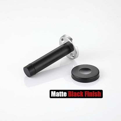 JQK Door Stopper Black, 304 Stainless Steel Thicken 1mm Sound Dampening Door Stop Bumper Wall Protetor, Matte Black, DSB5-PB