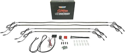 LEDGlow 4pc Blue LED Flexible Car Slimline Underbody Underglow Accent Neon Lighting Kit - 4 Unique Patterns - Water Resistant, Low Profile Light Tubes - Includes Control Box & Remote