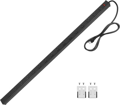 Long Heavy Duty 16 Outlet Large Metal Garage Workshop Multi Wide Industrial Power Strip. 6FT Cord 15A, 125V, 1875W (Black)