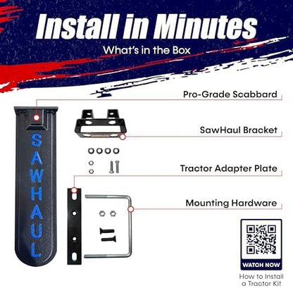 SawHaul Universal Tractor Chainsaw Holder - Made in Kansas USA - Fixed Mount Chainsaw Carrier (20" Blue) Compatible w/All Brands