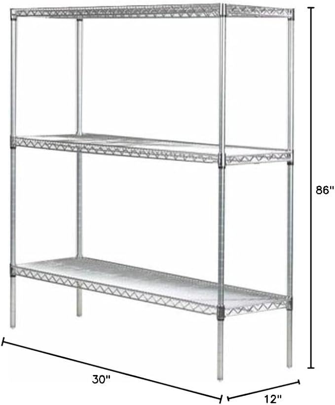 Omega 12" Deep x 30" Wide x 86" High 3 Tier Chrome Starter Shelving Unit