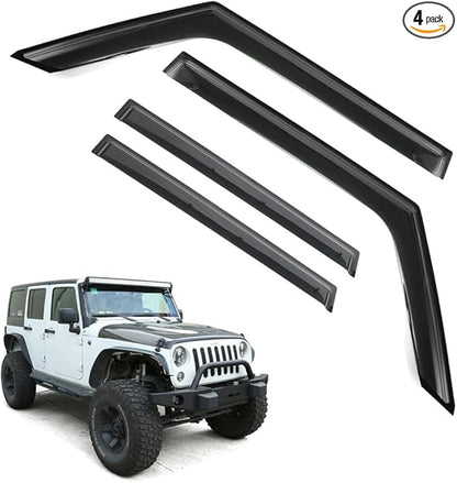 Rain Guards for Jeep Wrangler JK 2007-2018, Tape-on Side Window Deflectors for Jeep Wrangler, Window Visors for Jeep Cars, for Jeep Car Accessories, 4 pcs, FOR-WRANGLER-07/18-JK