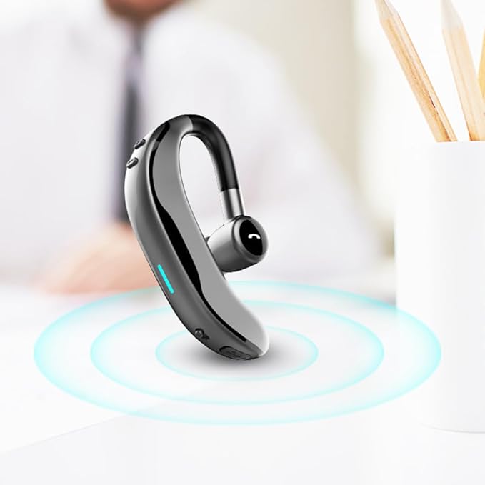 IHAO Bluetooth Earpiece Headphone Dual Noise Cancelling Mic Painless Open-Ear Handsfree Headset Stereo Sound Left/Right Changeable Earhook Earphones for Driving/Business/Gym-Single Ear F600 Black