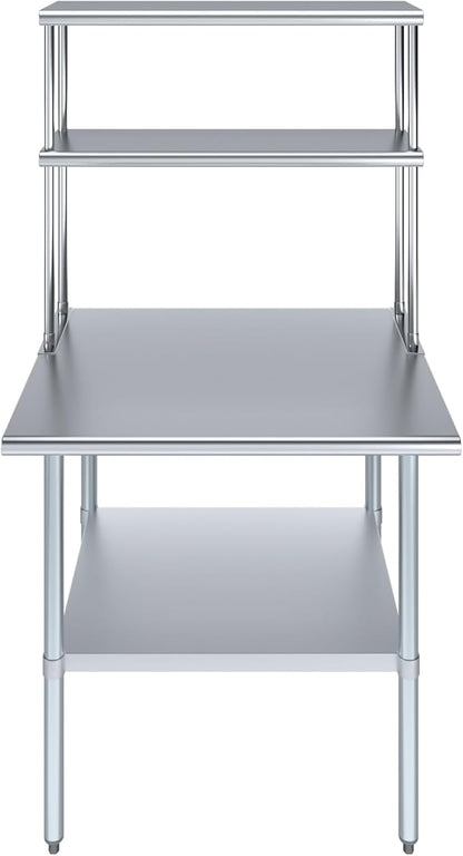 AmGood Stainless Steel Work Table Double Tier Overshelf 30" x 36" Work Table + 12" Overshelf