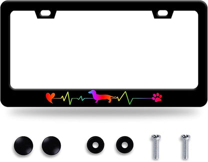 Rainbow Lifeline Love Dog License Plate Frame License Plate Stainless Steel Parts Funny License Plate Decorative with Screws Size 12.3" x 6.3" for Men Women