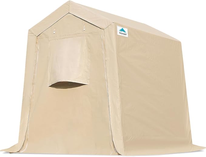 ADVANCE OUTDOOR 6x8 ft Outdoor Portable Storage Shelter Shed with 2 Roll up Zipper Doors & Vents Carport for Motorcycle Waterproof and UV Resistant Portable Garage Kit Tent, Beige