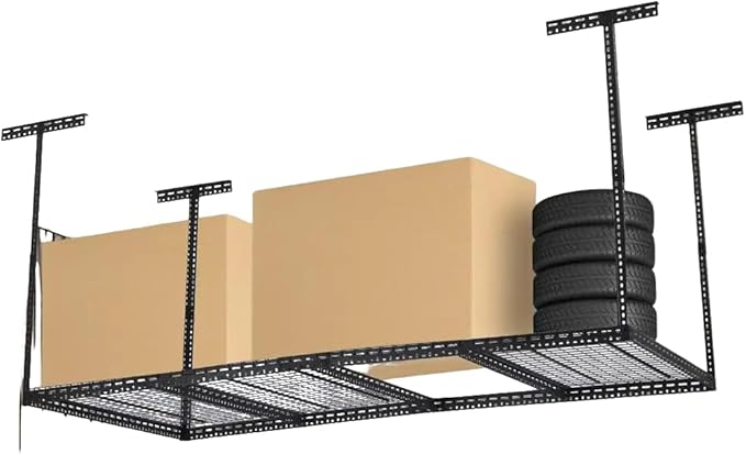 4x6 FT Overhead Garage Storage Rack, Steel Ceiling Storage Rack for Garage, Height Adjustable 22''-40", Heavy Duty 330 lbs Weight Capacity Storage Organizer System, for Basement Warehouse