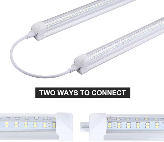 T8 LED Light Tube, 4FT 60W, 6500Lm, 6500K Cool White Clear Cover, 4FT Tube Light,Linkable Integrated Fixture,T8 LED Shop Light for Garage,Warehouse,25PCS