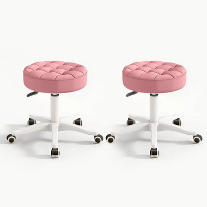 Small Chair Round Rolling Stool with Wheels PU Leather Height Adjustable Swivel Drafting Work SPA Salon Stools Home Office Chair,2 Pack