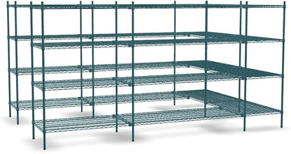 NSF 7' x 11' Walk-in 4-Tier Shelving Unit Kit with S-Hooks, Commercial Storage Rack Unit, Organizer Shelves System Kit, Heavy Duty Racking for Storage, Shelving Kits (Green Epoxy)