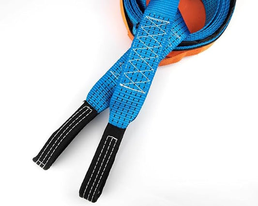 Heavy Duty Tow Strap with Safety Metal Hooks 5M, 8T Strong Break strengthened Blue Nylon Shackle Towing Rope for for Vehicle Recovery in Roadside Emergency