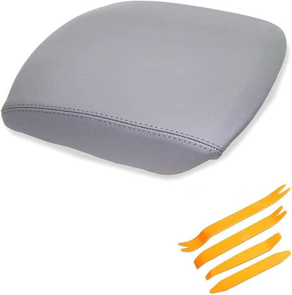Leather Console Lid Armrest Cover Fits for Pilot 2009-2013 (Leather Part Only) with Removal Tool(Gray)