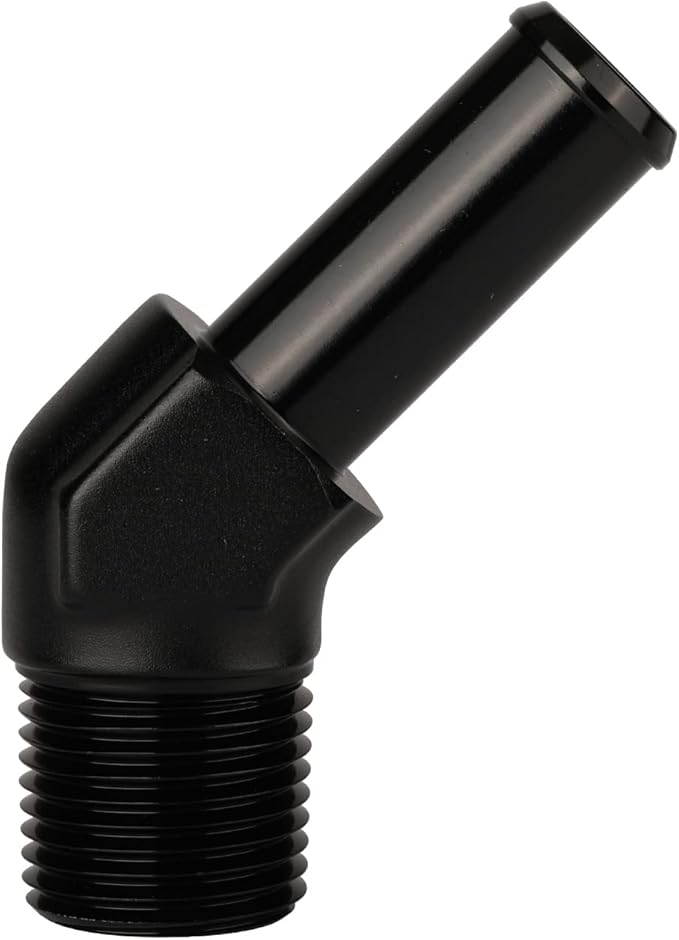 3/8 NPT Male to 1/2" Hose Barb Fitting Adapter 45 Degree Elbow Aluminum Black