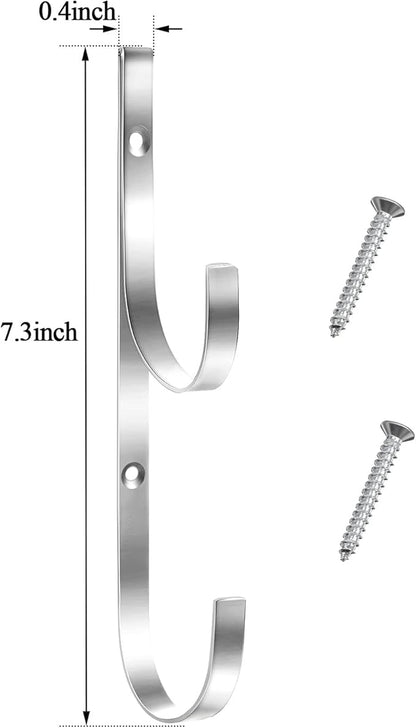6 Pieces Pool Pole Hook Hanger Swimming Metal Brackets Pool Hook with 12 Pieces Screws for Telescopic Poles, Skimmers, Leaf Rakes, Net, Brush, Vacuum Hose, Garden and Pool Accessories (Silver)