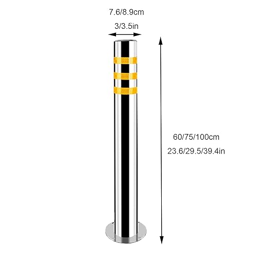 Stainless Steel Parking Bollards for Driveway, Industrial Safety Bollards Reflective Channelizer Post, Parking Barrier, Sturdy and Durable, Easy to Install, for Crowd Control(Silver (1pcs),8.9*100cm/3
