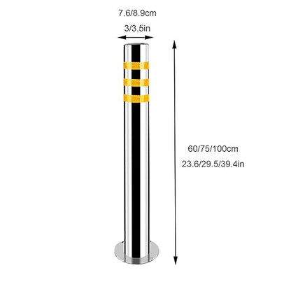 Stainless Steel Parking Bollards for Driveway, Industrial Safety Bollards Reflective Channelizer Post, Parking Barrier, Sturdy and Durable, Easy to Install, for Crowd Control(Silver (1pcs),8.9*100cm/3