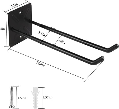 Steel Garage Storage Hooks Wall Tool Organizer, 12.4 Inch Garage Hook Heavy Duty Utility Storage Hangers Black for Ladders, Chairs, Garden Tools, Set of 4