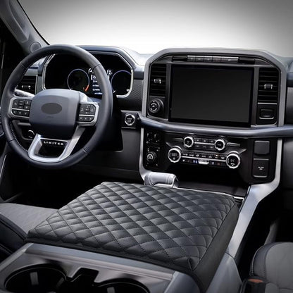 KMMOTORS F150(2021-2025) Center Console Cover, Thick Armrest Cushion, Funda para consola de coche, Car Interior, Vegan Leather, Armrest Protector (2021~2025, Full Cover Black), F150 Accessories