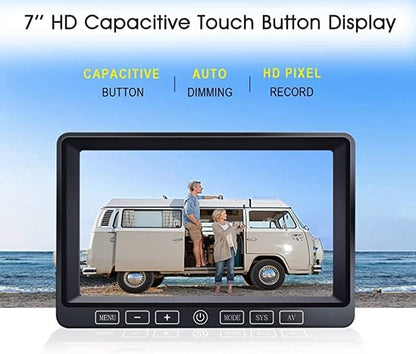 Wireless Backup Camera Kit with 7'' DVR Quad Split Monitor, 1080P FHD Rear Side View Camera, IP69 Waterproof + Parking Lines Reversing Cameras for Truck/Semi-Trailer/Box Truck/RV-B4C