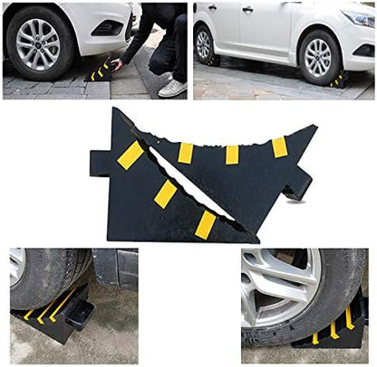 RELIANCER 2 Pack Wheel Chocks Heavy Duty Extra Large Industrial Rubber Wheel Chock Blocks w/Handle Reflective Strips for Travel Trailer Hauler Truck Fire Truck Commercial Vehicle RV 10" x 6" x 7.3"