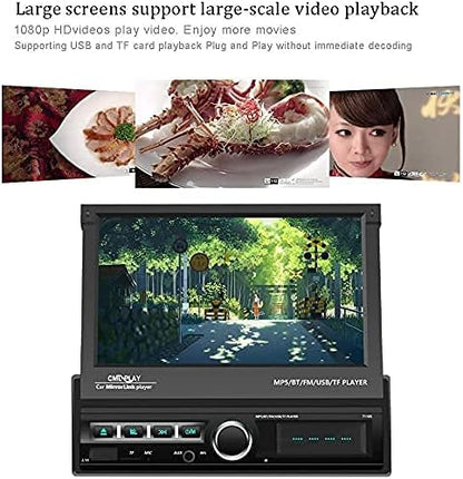 Hikity Single Din Touchscreen Car Stereo 7 Inch Touch Screen Car Radio, Automatic Flip Out Sceen Car Stereo with FM Radio, Bluetooth, Mirror Link, EQ, USB/TF/AUX Input, SWC, Backup Cam