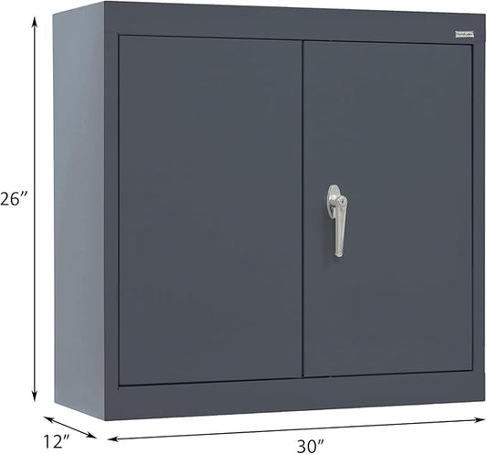 Sandusky Lee WA11301226-02 Wall-Mount Metal Storage Cabinet with Adjustable Shelf, Locking Handle, 200lb Capacity, 12" Depth x 30" Width x 26" Height, Charcoal