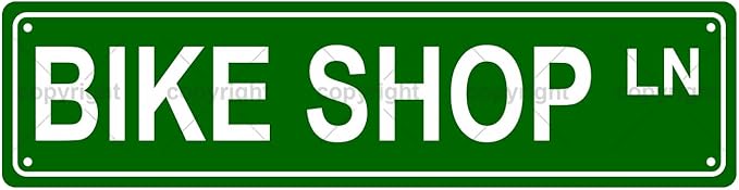 BIKE SHOP LN Space Metal Tin Street Sign Bar Cafe Garage Cave Home Room Wall Bathroom Farmhouse Garden Porch Patio Decor, 16 x 4 Inch