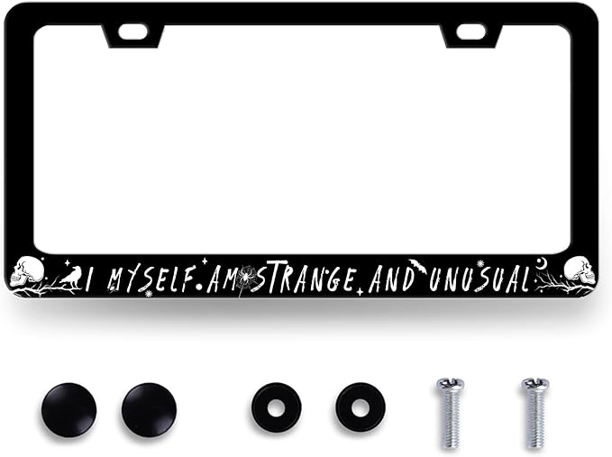 I Myself am Strange and Unusual License Plate Frame Personalise License Plate Holder Front and Rear Car Tags Stainless Steel Auto Parts Funny License Plate Men Women Decoration with Screws 12.2"x6.2"