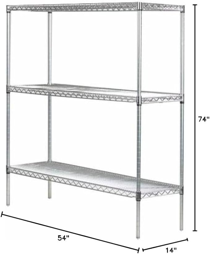 Omega 14" Deep x 54" Wide x 74" High 3 Tier Chrome Starter Shelving Unit
