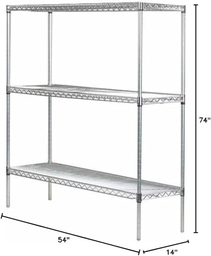 Omega 14" Deep x 54" Wide x 74" High 3 Tier Chrome Starter Shelving Unit