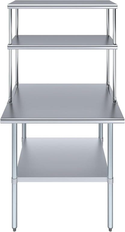 Amgood Stainless Steel Work Table Double Tier Overshelf | Metal Kitchen Prep Table & Shelving Combo (30" x 36" Work Table + 18" Overshelf)