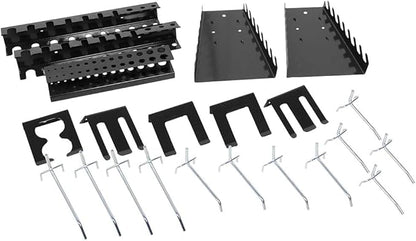 JZD Steel Wall Mount Storage Cabinet System with 22 Tool Hooks, for Garage Workshop Black & Grey