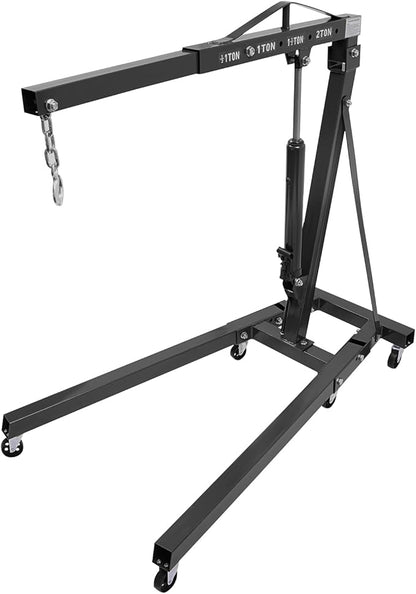 LOYALHEARTDY 1 Ton Hydraulic Engine Hoist, Folding Engine Lift with 6 Wheels, Heavy Duty Steel Shop Engine Crane, Cherry Picker Engine Hoist for Garage, Workshop, 2200 LBS (Black, 1 Ton)