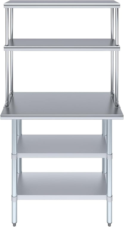 Amgood Stainless Steel Work Table with 2 Shelves | Metal Kitchen Prep Table & Shelving Combo (18" x 36" Table with 2 Shelves + 12" Overshelf)