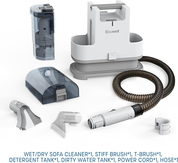 ECOWELL Portable Upholstery Carpet Cleaner,Wet Dry Deep Cleaning Sofa Carpet Spot Shampooer Machine, Independent Dual Water Tank Design for Spot, Stain,Area Rugs, Cars & More, 12Kpa Suction WDV01