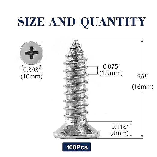 #12 x 5/8" Wood Screw 100Pcs 18-8 (304) Stainless Steel Screws Flat Head Phillips Fast Self Tapping Drywall Screws by SG TZH