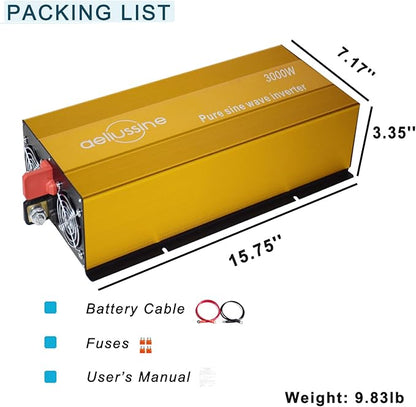 3000W Pure Sine Wave Inverter-48V DC to 110V AC Power Converter with 2 AC Outlets, 48 Volt Power Inverter for Truck, Rv, Camping, Home, Emergency Power