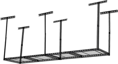 Overhead Garage Storage Rack 2x8 FT, Steel Ceiling Shelves 660lb Capacity, Height Adjustable 22-40 Inches, Space-Saving for Attic Basement Shed (Black, 6 Posts)