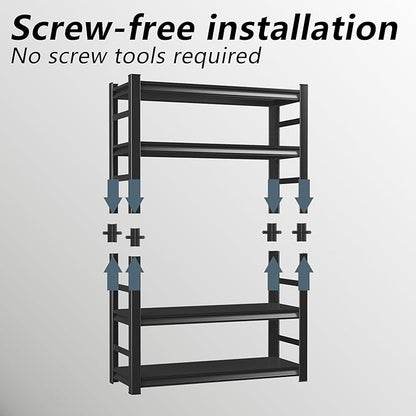 Metal Storage Rack Tier Height Free Adjustable Garage Tool Rack Load Capacity 3000lbs Industrial Storage Rack,Black,Garage,Kitchen,Bedroom,Garden (4-Tier59.1"H*31.5"W*11.8"D)