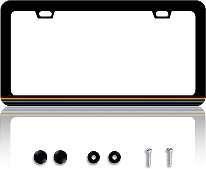 Gay Pride License Plate Frame LGBTQ License Plate Frames Personalise Stainless Steel Funny Design Compatible with Standard License Plate Holder for USA and Canada 6 X 12 Inch 2 Holes with Screws