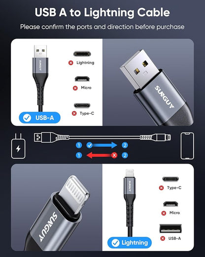 SUNGUY Coiled USB to Lightning Cable for Car, 2-Pack 4FT [MFi Certified] Retractable iPhone Charger Cable, Fast Charging CarPlay Cable for iPhone 14/13/12/11 Pro Max/XS MAX/XR/XS/iPad/iPod