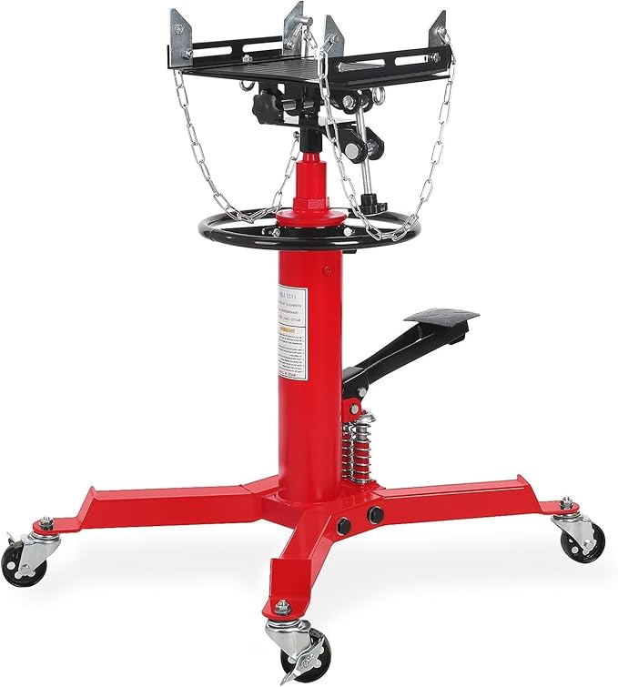 Transmission Jack with 2 Stage Hydraulic Ram, 1322 LBS Hydraulic Telescoping Transmission Jack with Foot Pedal & 360° Swivel Wheels, Heavy-Duty Garage/Workshop Jacks for Car/Truck Repairs, Red