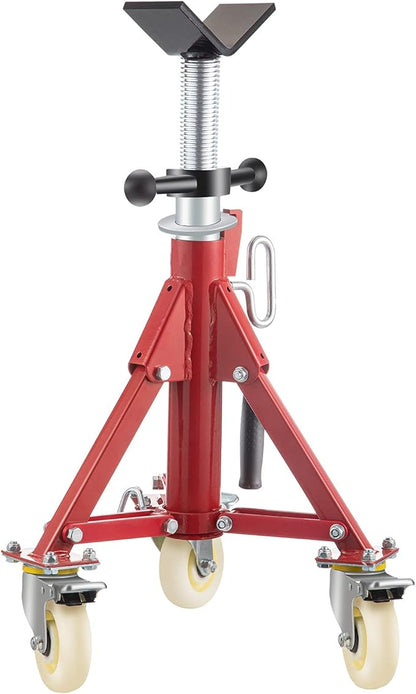VEVOR Pipe Stand, Pipe Jack Stand, V Head Pipe Stand Adjustable Height 20-37 Inch, Pipe Jack Stands with Casters 882 LB, Folding Portable Pipe Stands 1/8 to 12 Inch Pipe Supporting, Steel Jack Stand