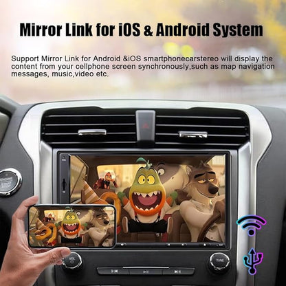 7 Inch Double Din Car Stereo with Wireless Apple Carplay & Android Auto Navi Radio Head Unit with Touch Screen Bluetooth AM/FM Receiver/Mirror Link/Backup Camera/TF/AUX/USB Input