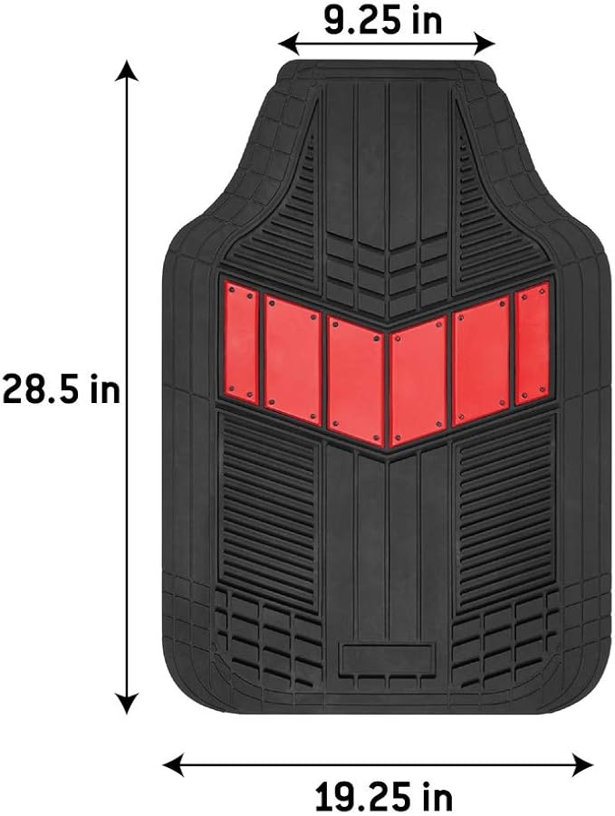 BDK Rubber Car Floor Mats All Weather Waterproof 4-Piece Sporty Two-Tone Design Car Mats Full Set - Universal Trim-to-Fit Floor Mats for Car, SUV, & Trucks - Car Carpet Protector