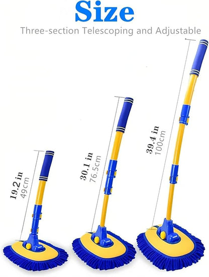 Upgrade Car Wash Brush Mop with Long Handle,Car Wash Brush Car Cleaning Brush Kit Car Wash Mop Car Wash Brush with Hose Attachment Car Washing Brush with Scratch-Free Replacement Head(Blue